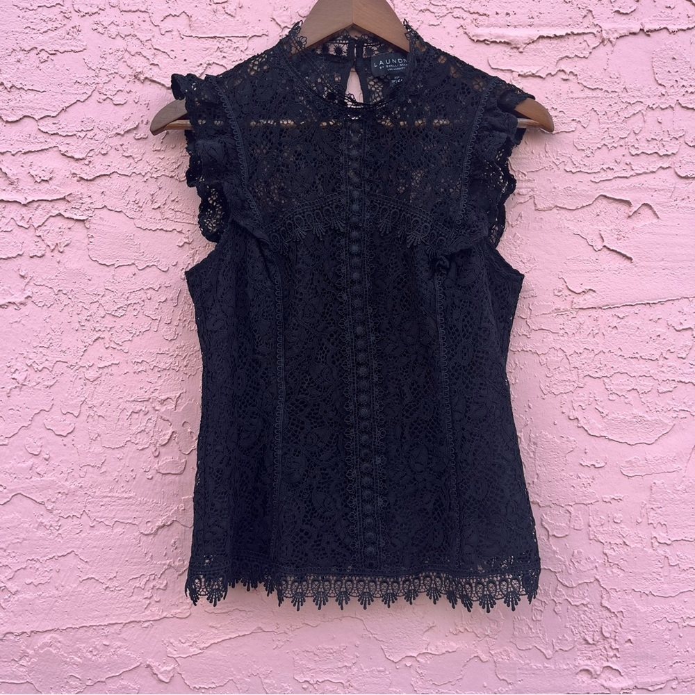 Laundry by Shelli Segal Black Lace High Neck Top Vintage Size XS
